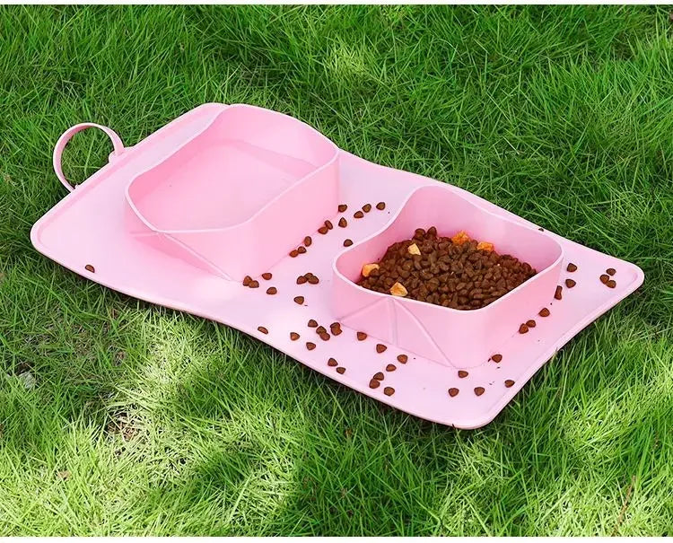 GoFetch! Portable Pooch Plate - Dual-Compartment Dog Bowl-Portable Dog Bowl-Pink-10-Colydia