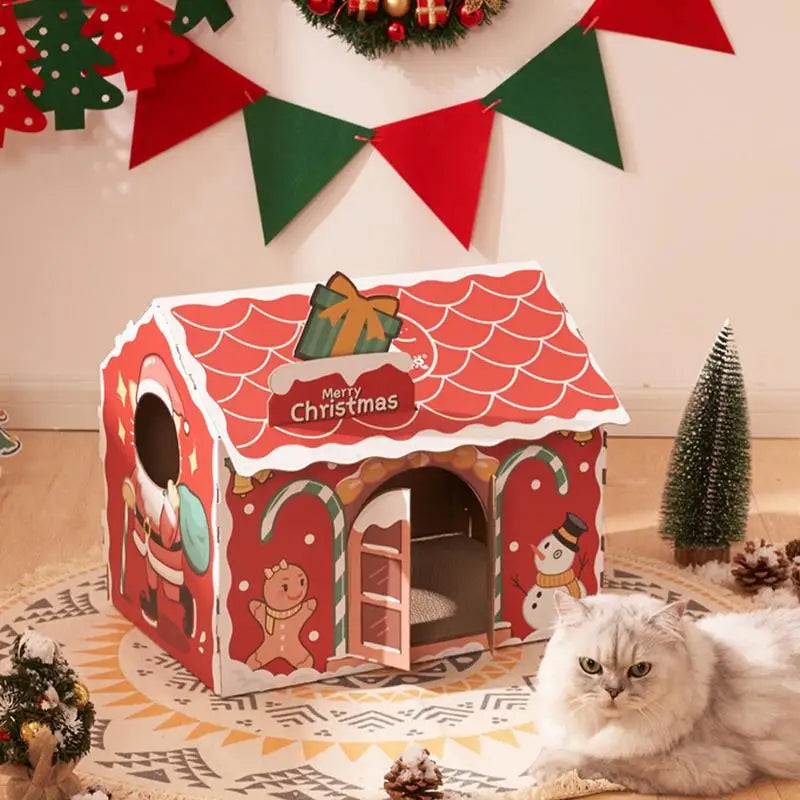 Holiday-Themed Cat Scratching House - Santa Claws Design for Felines-Cat Scratching House-5-Colydia