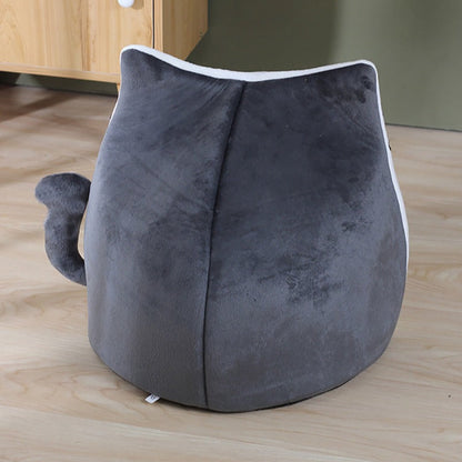 Adorable Sitting Cat-Shaped Niche with Cushion for Feline Comfort-Cat Bed-5-Colydia