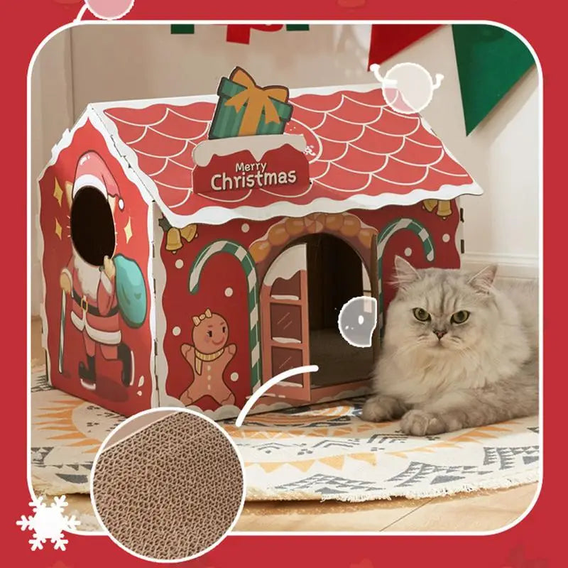 Holiday-Themed Cat Scratching House - Santa Claws Design for Felines-Cat Scratching House-3-Colydia