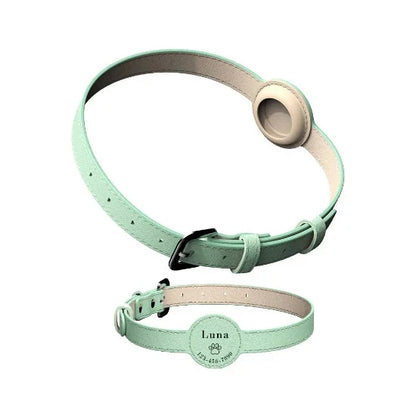 Vegan Leather AirTag Pet Collar with Custom Engraving and Tracker Slot-Pet Collar-green-S-9-Colydia