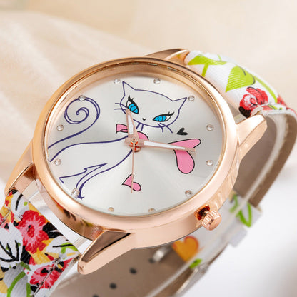 Elegant Women's Quartz Watch with White Cat Design-Women's Quartz Watch-5-Colydia