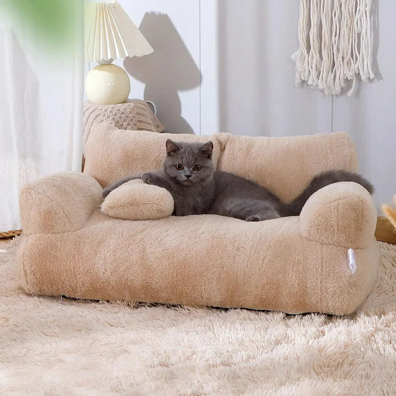 Plush Velvet Cat Sofa with Removable Cover & Pillow for Comfort-Cat Sofa-2-Colydia