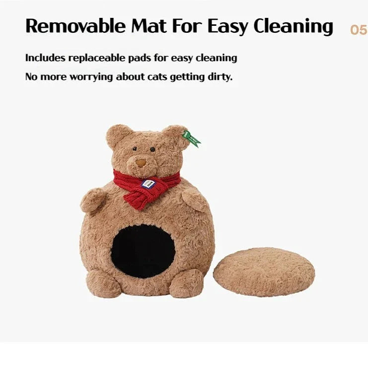 Plush Bear-Shaped Pet Bed with Velvet Comfort & Washable Mat-Product Type: Pet Bed-6-Colydia