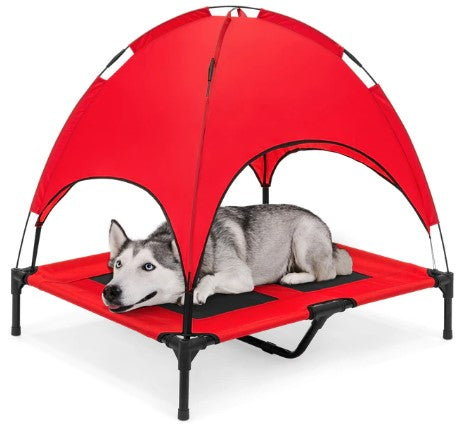 Durable Elevated Pet Bed with Canopy for Cooling & Comfort-Elevated Pet Bed-WagCot Pro- Red-12-Colydia