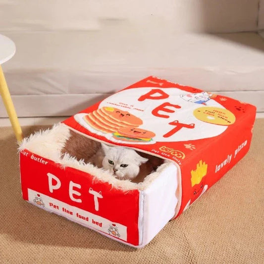 Plush Snack Box Pet Bed for Cats & Dogs | Washable & Detachable-Pet Bed-Red-S-1-Colydia