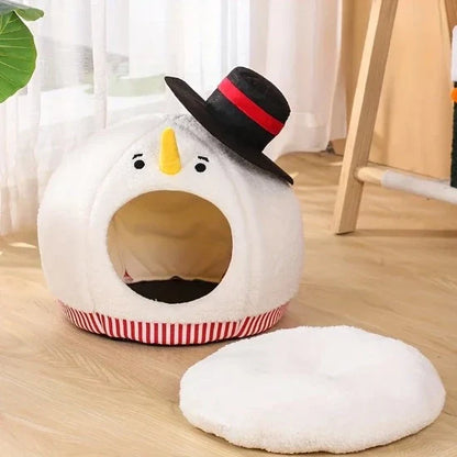 Cozy Snowman Pet Bed with Removable Mat & Anti-Slip Bottom-Pet Bed-2-Colydia