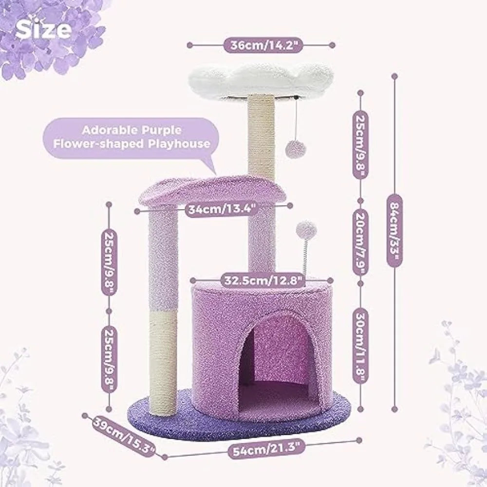 Unique Flower Cat Tree - Purple & White, Durable, Easy Assembly-Cat Tree-5-Colydia