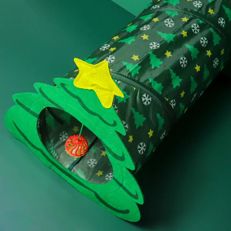 Festive Cat Tunnel Tree – Cozy Holiday Hideaway for Feline Fun-Cat Tunnel-Christmas tree-25x50cm-1-Colydia