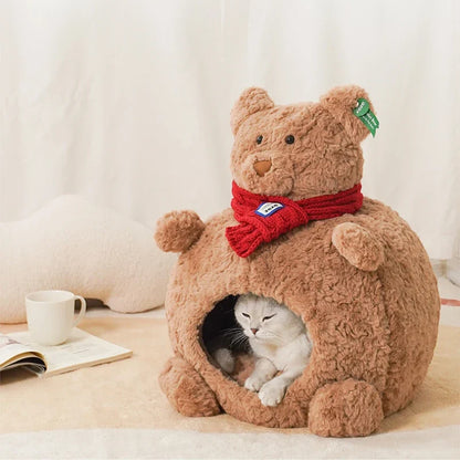 Plush Bear-Shaped Pet Bed with Velvet Comfort & Washable Mat-Product Type: Pet Bed-8-Colydia