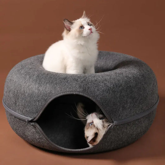 Durable Felt Pet Cave with Zipper - Spacious Cat Hideout for Two-Pet Bed/Cat Cave-1-Colydia