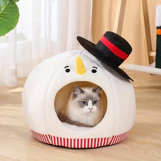 Cozy Snowman Pet Bed with Removable Mat & Anti-Slip Bottom-Pet Bed-1-Colydia