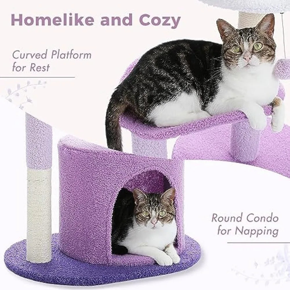 Unique Flower Cat Tree - Purple & White, Durable, Easy Assembly-Cat Tree-4-Colydia