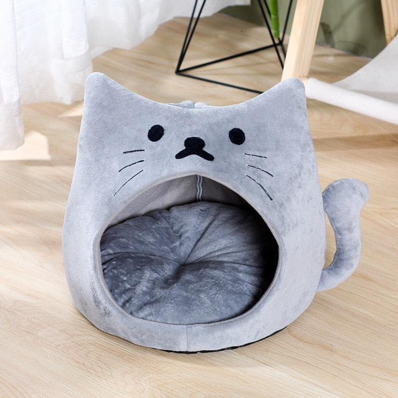 Adorable Sitting Cat-Shaped Niche with Cushion for Feline Comfort-Cat Bed-Gray-3-Colydia