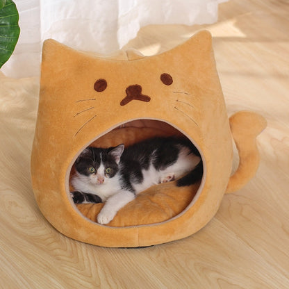 Adorable Sitting Cat-Shaped Niche with Cushion for Feline Comfort-Cat Bed-Brown-2-Colydia