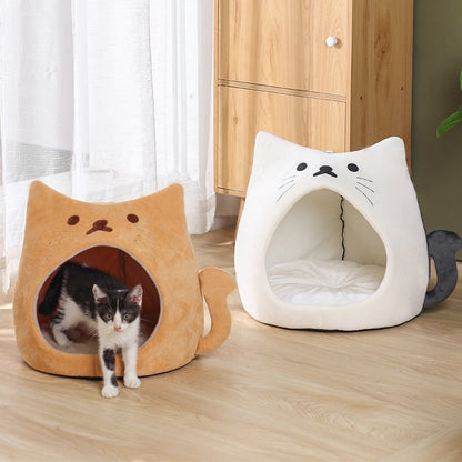 Adorable Sitting Cat-Shaped Niche with Cushion for Feline Comfort-Cat Bed-1-Colydia