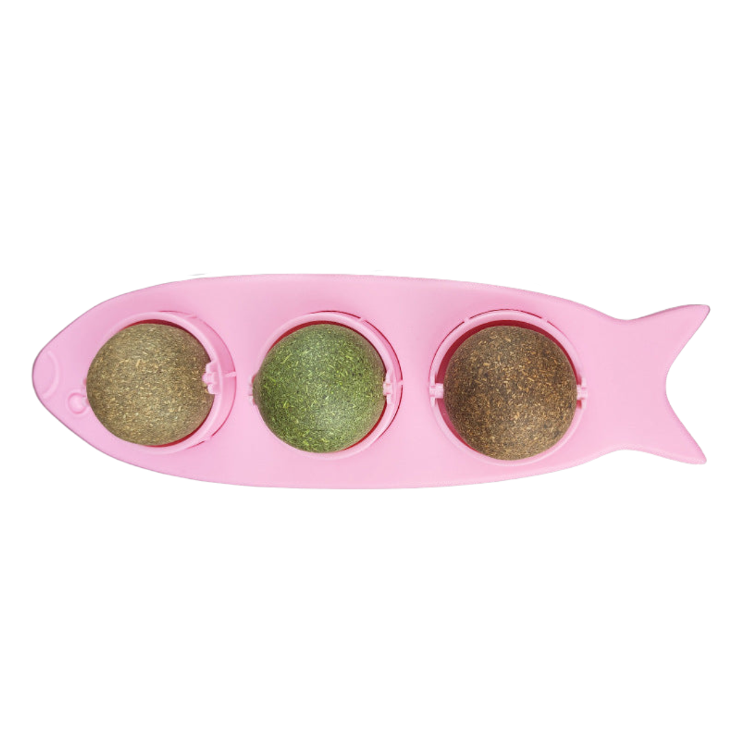 Triple-Ball Stick-on Catnip Play Station for Multiple Cats Fun-Catnip Toy Station-Pink-9-Colydia