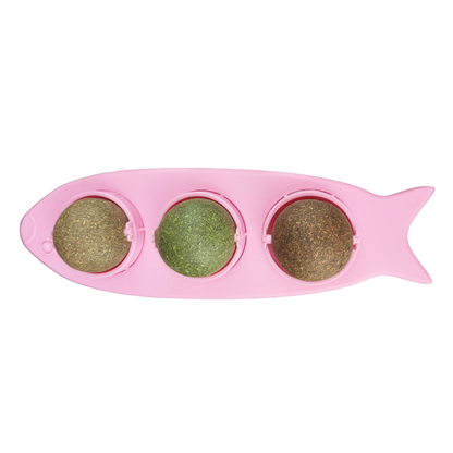 Triple-Ball Stick-on Catnip Play Station for Multiple Cats Fun-Catnip Toy Station-Pink-9-Colydia