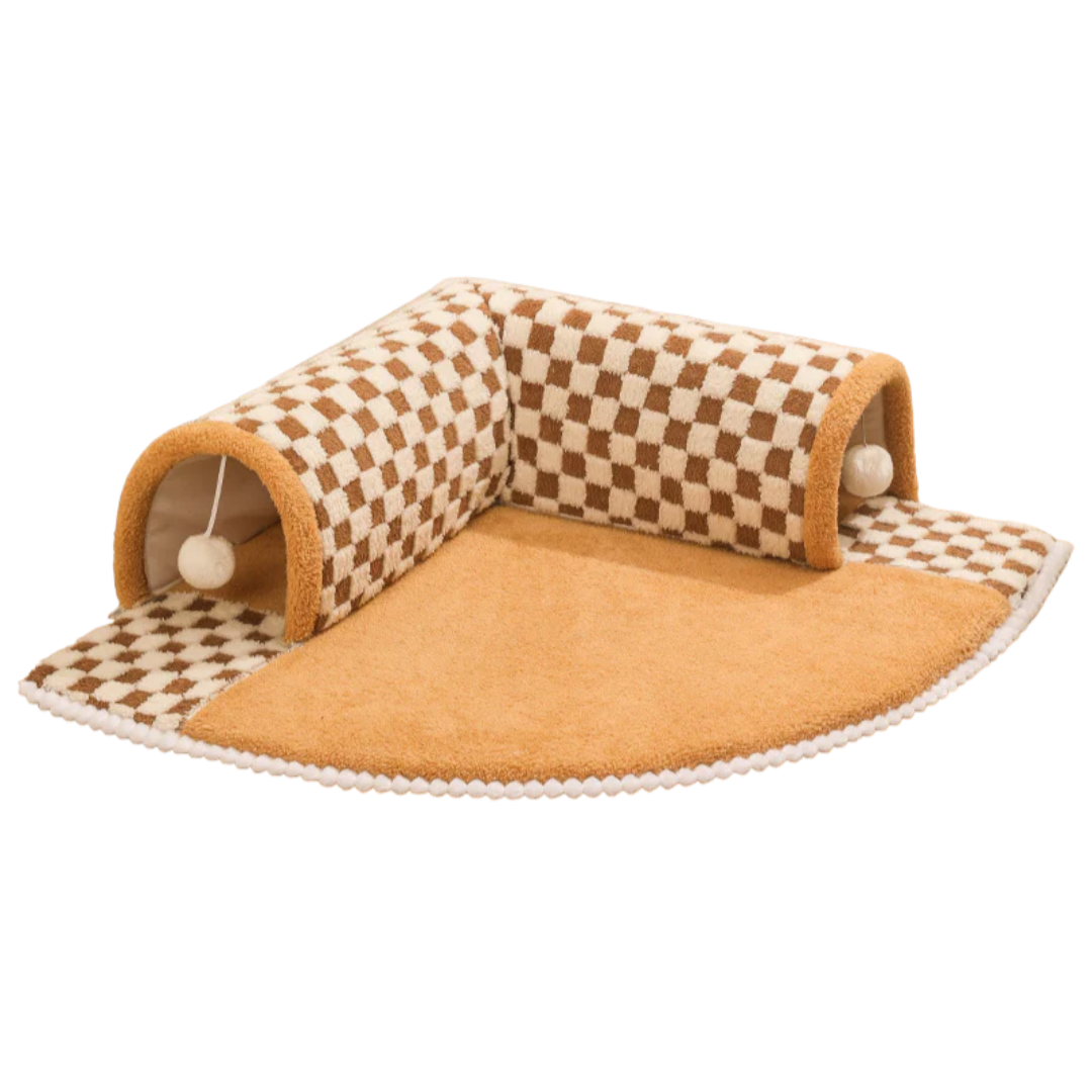 Cozy French Fries Tunnel Bed for Cats with Removable Layers-Cat Bed-Brown-L (1 cat below 12 lbs)-8-Colydia