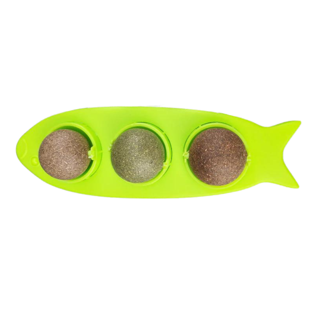 Triple-Ball Stick-on Catnip Play Station for Multiple Cats Fun-Catnip Toy Station-Green-10-Colydia