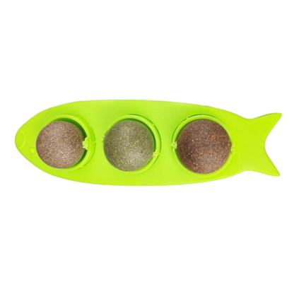 Triple-Ball Stick-on Catnip Play Station for Multiple Cats Fun-Catnip Toy Station-Green-10-Colydia