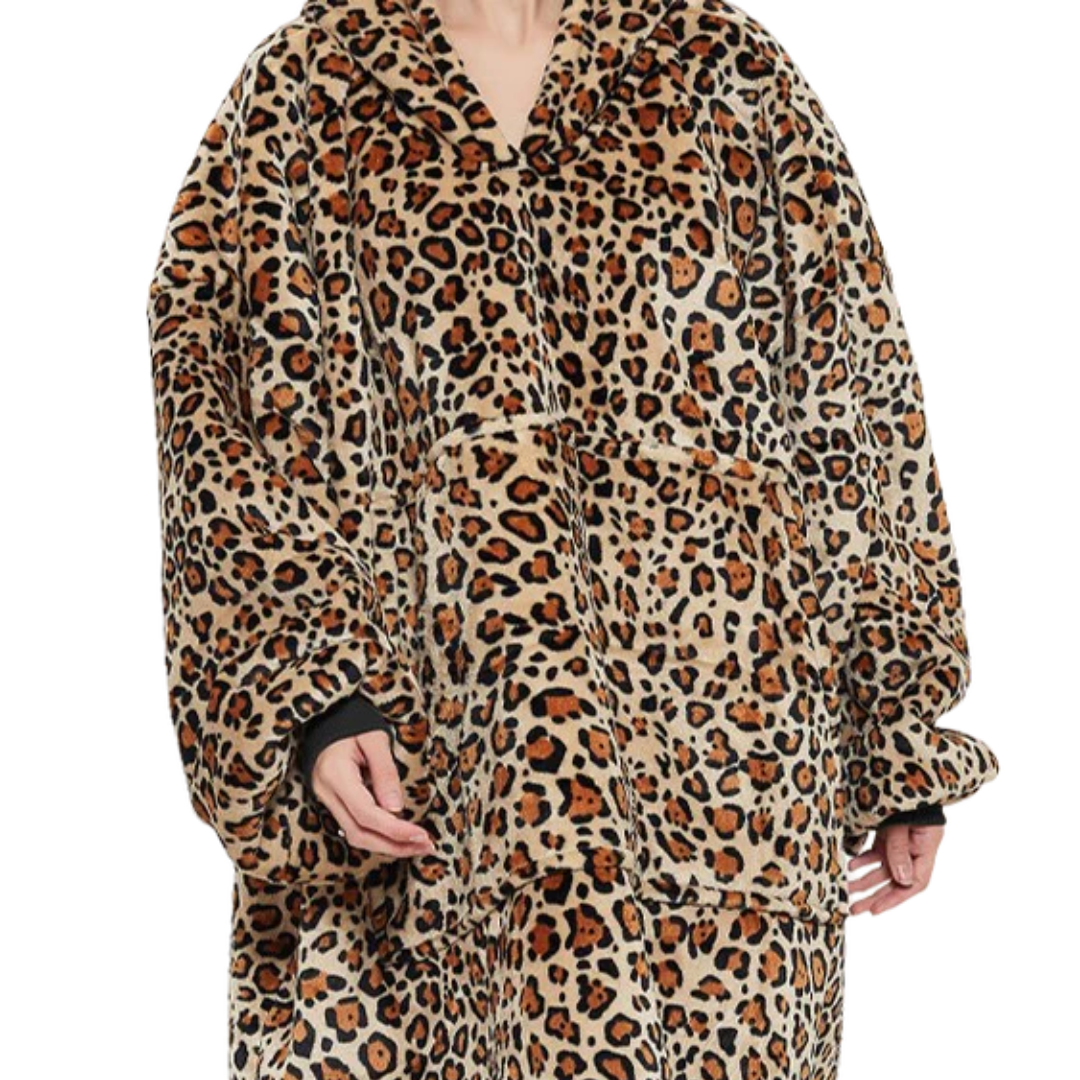 Sherpa Fleece Cat Hoodie with Spacious Kangaroo Pocket for Pets-Pet Apparel-Leopard Print-10-Colydia