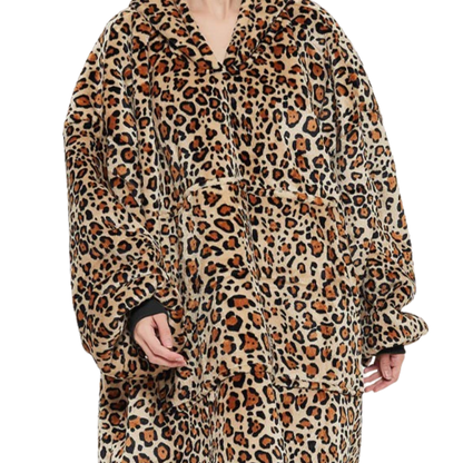 Sherpa Fleece Cat Hoodie with Spacious Kangaroo Pocket for Pets-Pet Apparel-Leopard Print-10-Colydia