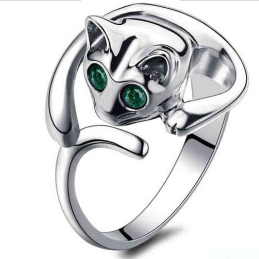 Emerald-Eyed Abyssinian Cat Ring - Hypoallergenic Zinc Alloy-Cat Jewelry Ring-1-Colydia