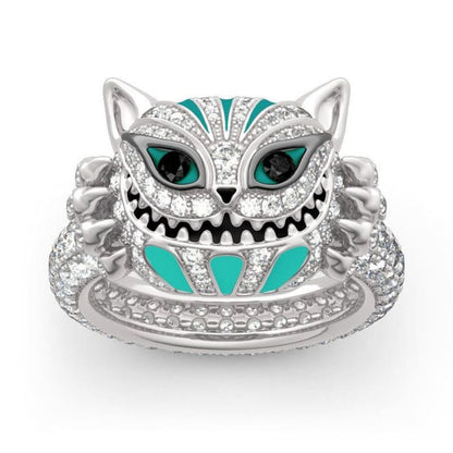 Zircon Cat Lover's Hypoallergenic Ring with Evil Cheshire Smile-Hypoallergenic Cat Ring-2-Colydia