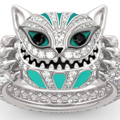 Zircon Cat Lover's Hypoallergenic Ring with Evil Cheshire Smile-Hypoallergenic Cat Ring-4-Colydia