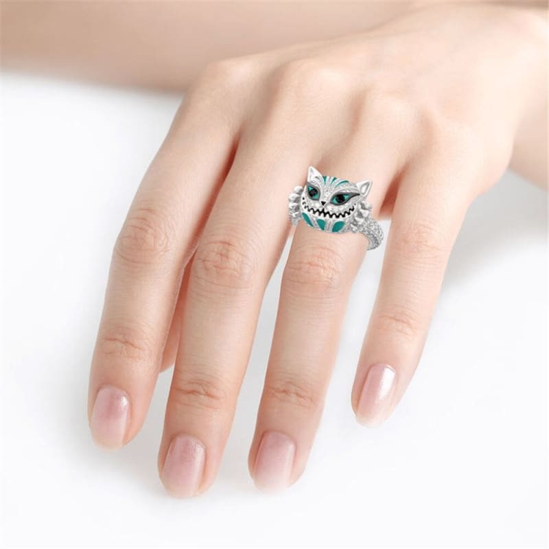 Zircon Cat Lover's Hypoallergenic Ring with Evil Cheshire Smile-Hypoallergenic Cat Ring-5-Colydia