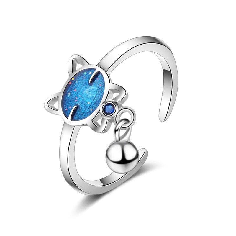 Elegant Russian Blue Cat Ring with Blue Zircon Crystal-Jewelry Ring-1-Colydia