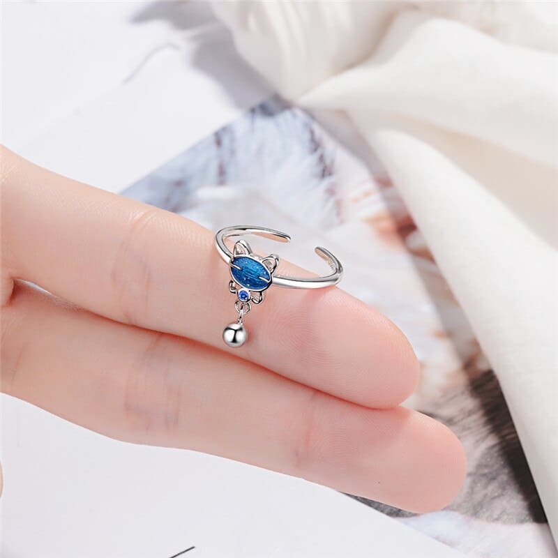 Elegant Russian Blue Cat Ring with Blue Zircon Crystal-Jewelry Ring-3-Colydia