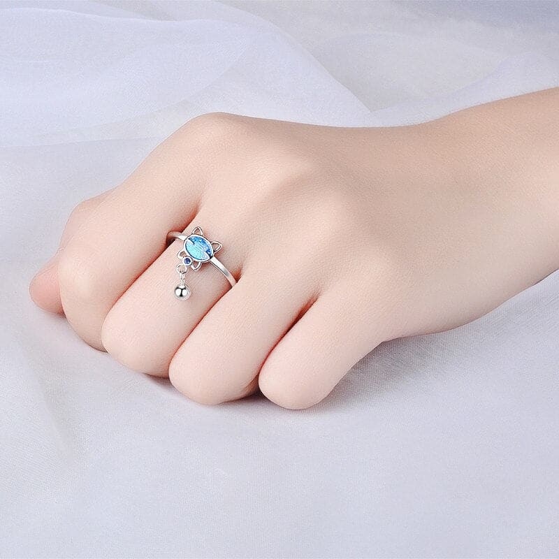 Elegant Russian Blue Cat Ring with Blue Zircon Crystal-Jewelry Ring-2-Colydia