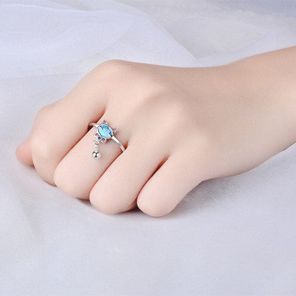 Elegant Russian Blue Cat Ring with Blue Zircon Crystal-Jewelry Ring-2-Colydia