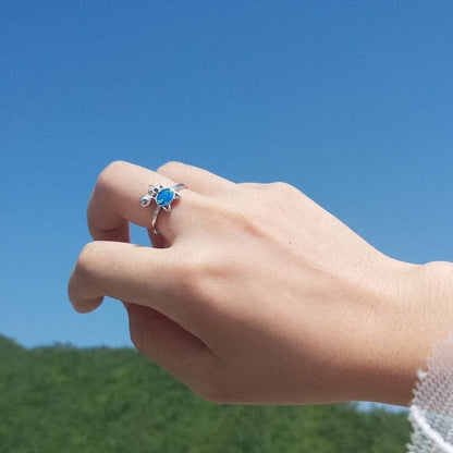 Elegant Russian Blue Cat Ring with Blue Zircon Crystal-Jewelry Ring-4-Colydia