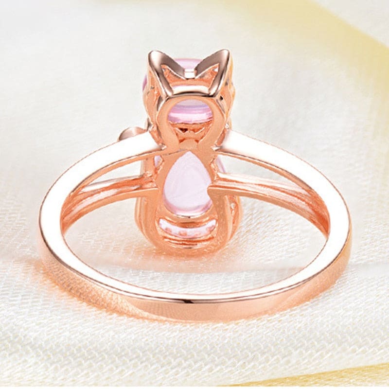 Elegant Rose Gold Cat Ring with Pink Moonstone & Zircons-Cat Ring-4-Colydia