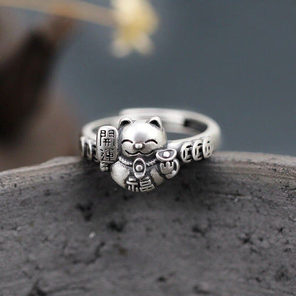 Lucky Maneki-Neko Cat Ring - Adjustable Silver | Fortune & Style-Jewelry Ring-3-Colydia