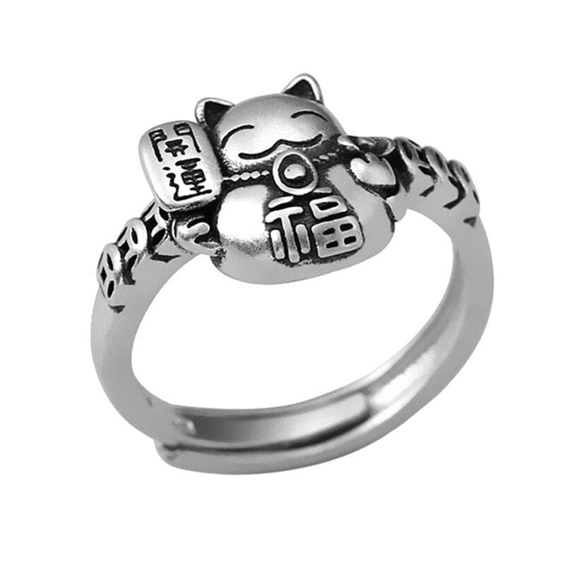 Lucky Maneki-Neko Cat Ring - Adjustable Silver | Fortune & Style-Jewelry Ring-1-Colydia