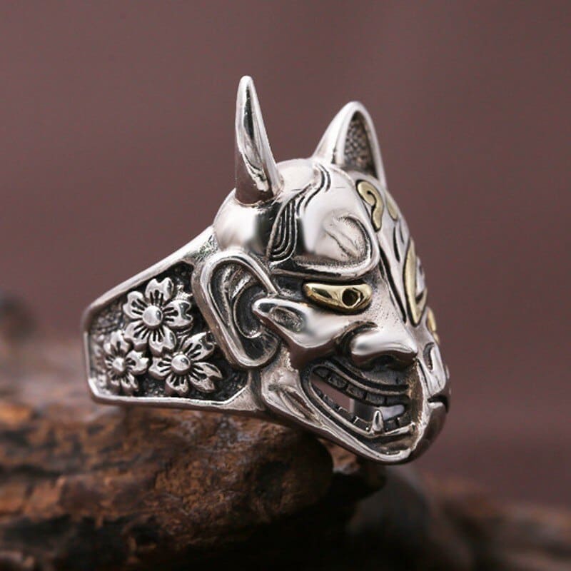 Japanese Demon Cat Ring with Double-Faced Design - Gothic Jewelry-Gothic Cat Ring-4-Colydia