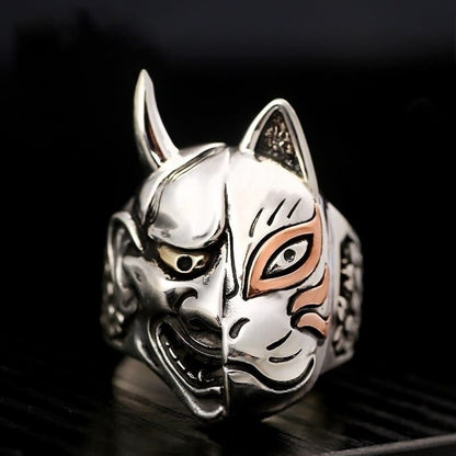 Japanese Demon Cat Ring with Double-Faced Design - Gothic Jewelry-Gothic Cat Ring-3-Colydia