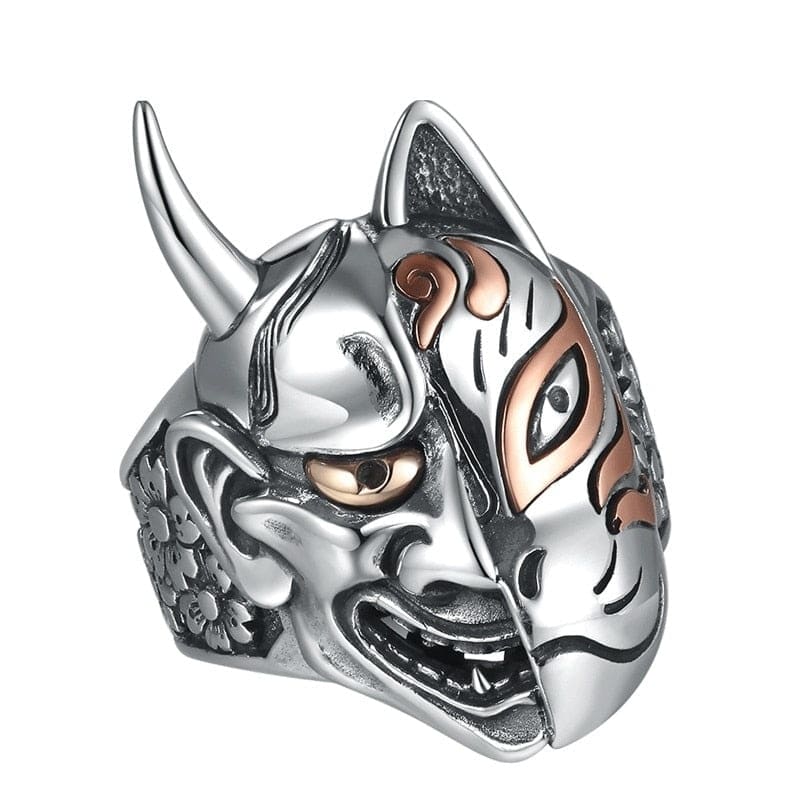 Japanese Demon Cat Ring with Double-Faced Design - Gothic Jewelry-Gothic Cat Ring-54.4 mm-1-Colydia