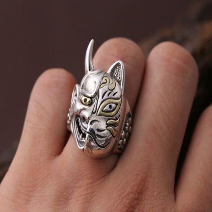 Japanese Demon Cat Ring with Double-Faced Design - Gothic Jewelry-Gothic Cat Ring-9-Colydia