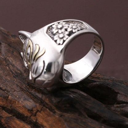 Japanese Demon Cat Ring with Double-Faced Design - Gothic Jewelry-Gothic Cat Ring-8-Colydia