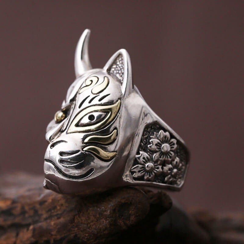 Japanese Demon Cat Ring with Double-Faced Design - Gothic Jewelry-Gothic Cat Ring-5-Colydia