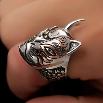 Japanese Demon Cat Ring with Double-Faced Design - Gothic Jewelry-Gothic Cat Ring-2-Colydia