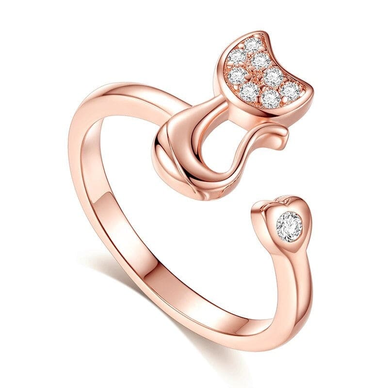 Adjustable Diamond Cat Ring with Cubic Zirconia – Elegant Feline Design-Cat-themed Adjustable Ring-Copper-1-Colydia