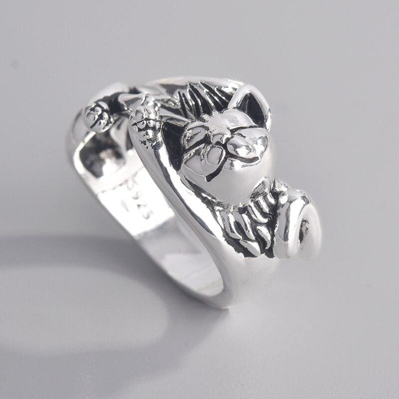 Sterling Silver Sleeping Cat Ring - Adjustable 3D Design-Jewelry Ring-Adjustable-Silver-4-Colydia