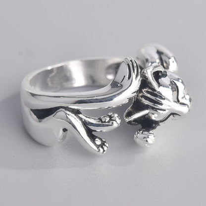 Sterling Silver Sleeping Cat Ring - Adjustable 3D Design-Jewelry Ring-Adjustable-Silver-5-Colydia