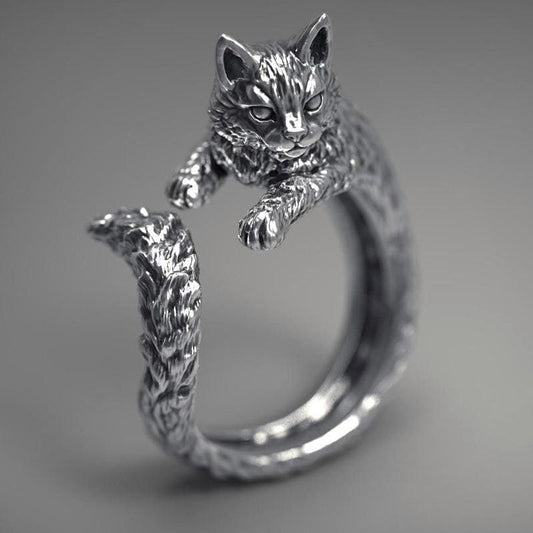 Adjustable Women's Metal Cat Ring with Silver Ears - Unique Design-Adjustable Cat Ring-Adjustable-Silver-1-Colydia